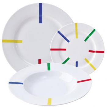 SET 18PCS VAJILLA PORCELANA DISEÑO RAYAS DE COLORES CASA BENETTON