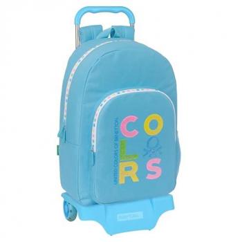 Mochila Escolar con Ruedas Benetton Spring Azul Cielo 30 x 46 x 14 cm, Safta Mochila Con Ruedas De Carro Benetton, Safta BENETTON SPRING - Mochila