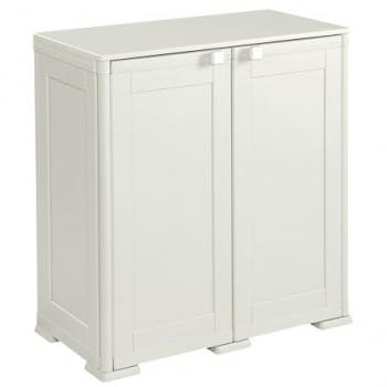 Armario Plástico SIMPLEX 2 Puertas 3 Compartimentos Interiores (1 Alto, 2 Bajos) Gris/Crema - Organización y Espacio