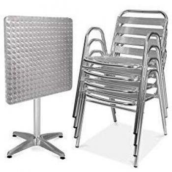 Conjunto de mesa y sillas bistró reclinable para 4 personas de aluminio gris