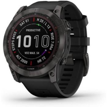 Garmin Fenix 7X Sapphire Solar GPS Smartwatch - Carbon Gray DLC Titanium Case with Black Band