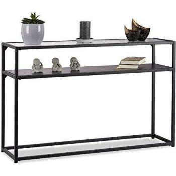 relaxdays Consola Recibidor Cristal, Mesa Auxiliar Entrada, Metal-Vidrio-DM, 70,5x110x30 cm, Negro