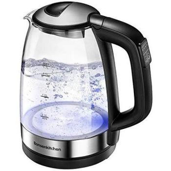 Bonsenkitchen Hervidor de Agua Eléctrico, Hervidor de Cristal con Control de Temperatura y Función de Mantener Caliente, Tetera con Sistema de Protección Contra Quemaduras en Seco, sin BPA