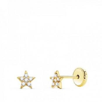 Pendientes de oro 18k para niña con estrella combinada y 12 diamantes de 0.005ct
