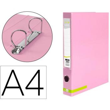 Carpeta de 2 anillas liderpapel A4 con ollao y tarjetero color rosa