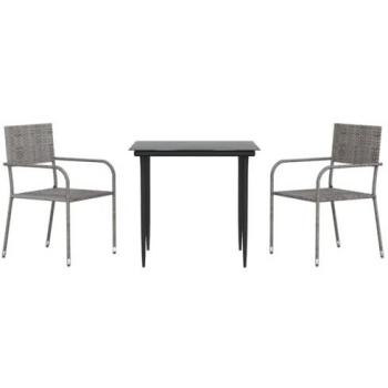 Juego de comedor jardín 3 pzas ratán sintético acero gris negro