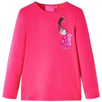Camiseta Infantil de Manga Larga con Dibujo de Pavo Real en Color Rosa Brillante Talla 104