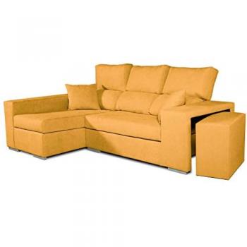 Sofá Chaise Longue Esquinero Frigg Izquierda 230x145 cm Tejido Acualine Mostaza con Respaldo Reclinable y Puff - Incluye Envío y Montaje