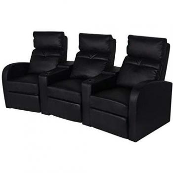 vidaXL Sofá reclinable LED 3 plazas de cuero artificial negro