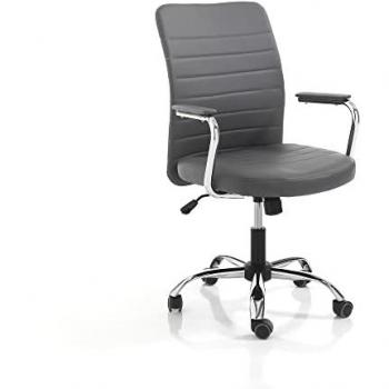Silla de oficina Oresteluchetta en polipiel gris, altura ajustable 92/102 cm, dimensiones 56x66 cm