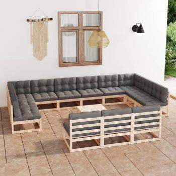 14-Piece Solid Pine Garden Lounge Set with Cushions