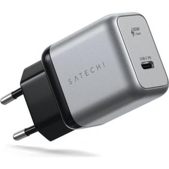 Cargador de Pared USB-C GaN 30W Satechi, Negro y Plata