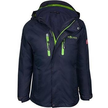 Trollkids Chaqueta para Niños 3 en 1 Impermeable Myrdal, Color Azul Marino/víbora Verde Talla 2 años