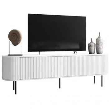 Mueble TV Charlotte 196, Mármol Blanco y Blanco, 180 x 55 x 40 cm
