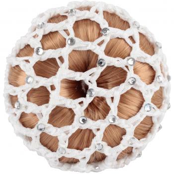 Horka damas niñas piedras strass – Red de pelo BUN caballo competencia accesorios, blanco