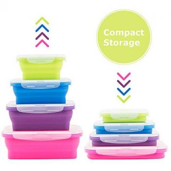 OYSHOPP Recipientes de Silicona Plegable 4 Pcs Almacenamiento de Alimentos Plegable de Silicona