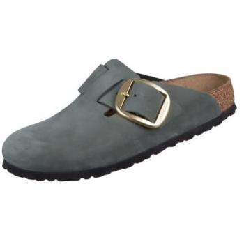Birkenstock Boston Big Buckle Clogs in Thyme Nubuck Leather - Women's Size 37