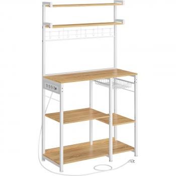 Estantería de Cocina con Enchufes y Cesta Color Roble Dorado y Blanco Nube