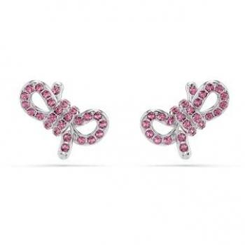 Pendientes de botón Swarovski Lifelong Bow, lazo rosa, bañados en rodio con cristales pavé