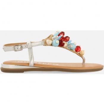 Sandalias de cuña de piel con adornos multicolor para mujer