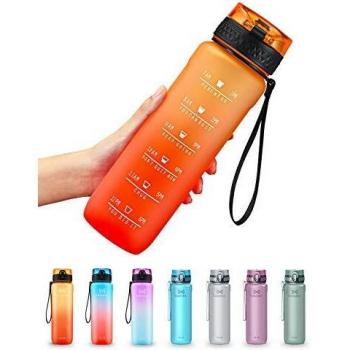 OMORC Botella Agua Deporte, Botella Agua Gimnasio, Botella Plastica Tritan Reutilizable Filtro 900ml, Cepillo de Limpieza&Marcador de Tiempo, sin BPA