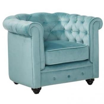 Sillón Chesterfield de Terciopelo Azul Pastel