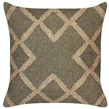 Cojín Decorativo Geométrico de Yute y Lana Verde Oliva y Beige 45 x 45 cm