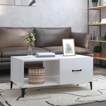 Mesa de centro madera contrachapada 90x50x40 cm en blanco brillo, negro y gris hormigón, apta para salón, comedor o como mesa auxiliar