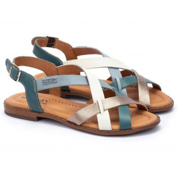 Sandalia Pikolinos Mujer Azul Beige Tiras Entrelazadas