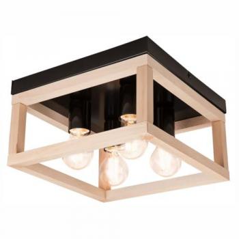 Lámpara de Techo Villy EPIKASA, Metal y Madera, Marrón y Negro, 16,5x30x30 cm