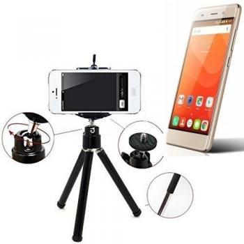 Smartphone trípode / soporte móvil / trípode como para Haier Leisure L56. Trípode de aluminio / trípode con soporte para el teléfono móvil, universal para todos los teléfonos inteligentes y las cámaras comunes. De color negro. Aferrarse trípode 