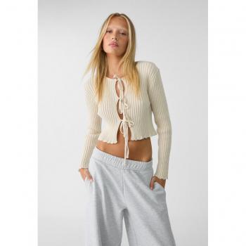 Beige Knit Cardigan with Ties - XS