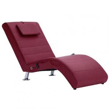 vidaXL Div¨¢n de masaje con almohada de cuero sint¨¦tico color vino tinto