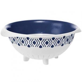 Escurridor para pasta Tosca de plástico blanco y azul, diámetro 28 cm