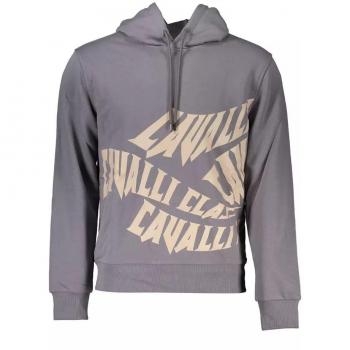 Cavalli Class Gray Cotton Hoodie - S Bold Logo Print