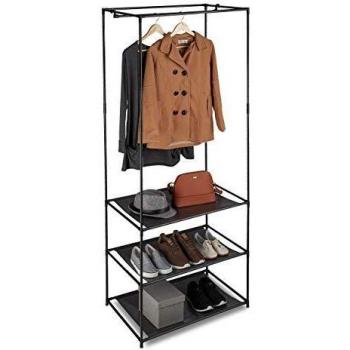 Perchero y Zapatero Relaxdays, Armario Abierto con Estantes, Estructura de Metal y Tela, 179.5x72x48 cm, Color Negro
