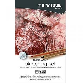 LYRA Rembrandt Art Specials, Lápices de colores para Bellas Artes, redondo, Estuche de metal, Set Sketching, lápices surtidos y accesorios