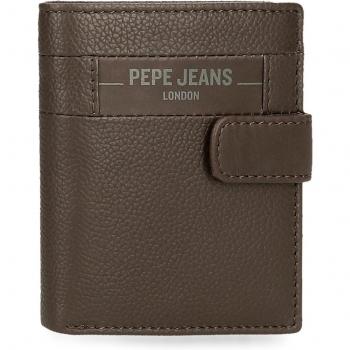 Cartera de piel Pepe Jeans Checkbox para hombre con cierre de click en marrón