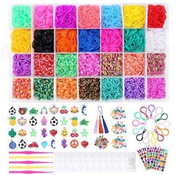 Tintec Gomitas para Hacer Pulseras, 11000Pcs Gomitas Elásticas Plásticas de 28 Colores para Tejer Bandas de Goma de Juguete para Niñas Anillos Collares de Bricolaje Manualidad Niña
