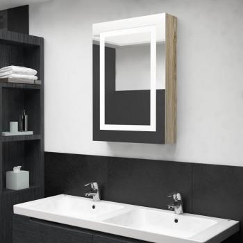 Mueble de baño con espejo y LED color roble 50x13x70 cm