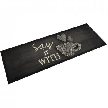 Alfombra de cocina lavable terciopelo negra 60x180 cm Taza