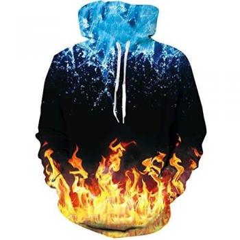 Freshhoodies Sudadera con Capucha Unisex 3D Fuego Impresa Manga Larga Navidad con Capucha Estampada Camisetas XL