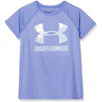Under Armour UA de los niñas Solid Big Logo Camiseta de Manga Corta, niña, Color Talc Blue, tamaño Large