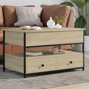 Mesa de centro de madera ingeniería y metal 85x50x50 cm en color Negro, Roble Sonoma y Roble ahumado - Mesita de Salón o Comedor o Auxiliar