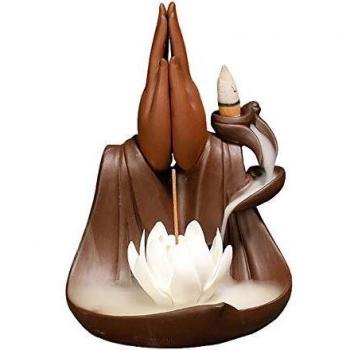 MAKMYES Uemador De Incienso De Reflujo Hecho a Mano Soporte De Incienso De Reflujo Lotus/Monk Soporte De Varillas,Cascada con 10 Piezas De Conos De Incienso De Reflujo Decoración para El Hogar