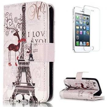 CaseHome iPhone SE/5S/5 Wallet Funda,Carcasa PU Leather Cuero Suave Impresión Bird Y Pluma Cover Con Flip Case TPU Gel Silicona,Cierre Magnético,Función De Soporte,Billetera Con Tapa Libro Tarjetas Para Estilo Del Libro Estuche Del Protector Para Apple