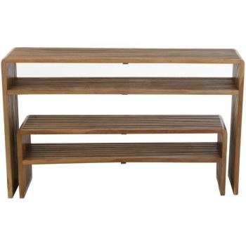 Set de 2 Consolas Gigognes de Teca Reciclada con Doble Estante - Color Marrón (130x30x80 cm)