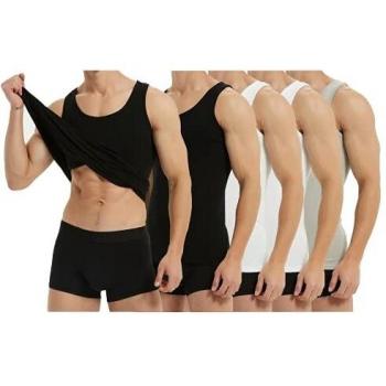 Farchat Hombres Camiseta Tirantes Hombre 5 Piezas De Algodón Cómodo Múltiples Colores Y Tamaños Negro Blanco Gris XXL