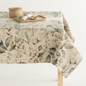 Mantel Antimanchas Lino Estampado Mailen Green 140x200 cm con Tratamiento Hidrófugo