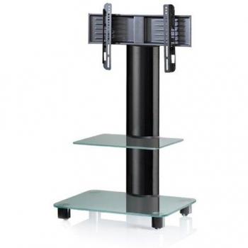 VCM Bilano Schwarz-Soporte Vertical de TV, Ruedas Incluidas, con estantes, Cristal Opaco